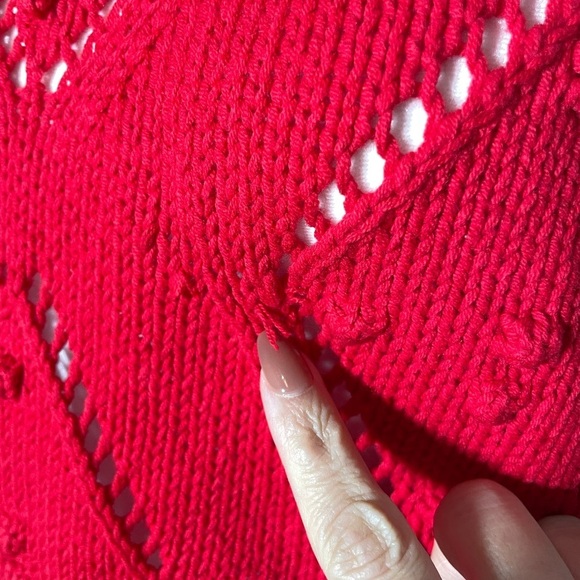 Loft Geo Pointelle Bobble Sweater Red NWT Size M Christmas Valentines Winter - Picture 5 of 9